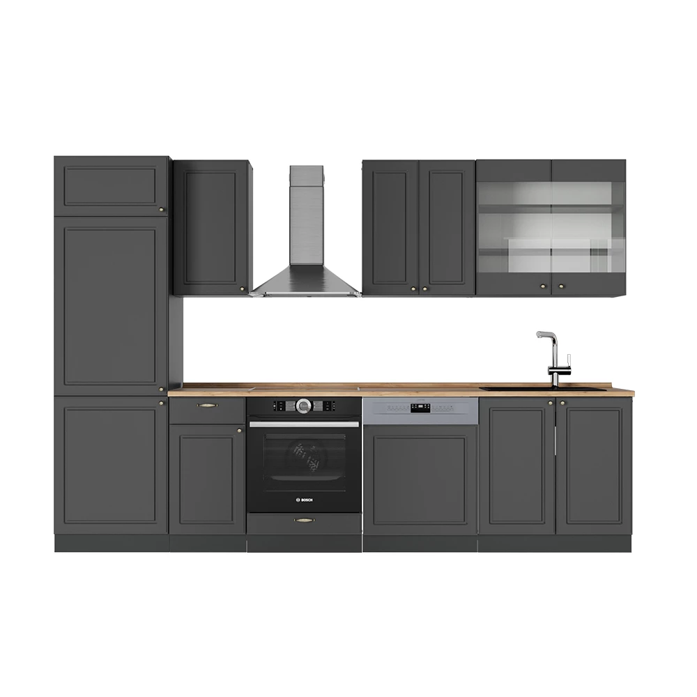 Complete keukeneenheid Fame-Line Anthrazit-Gold Landhaus 300 cm , WB Eik Vicco