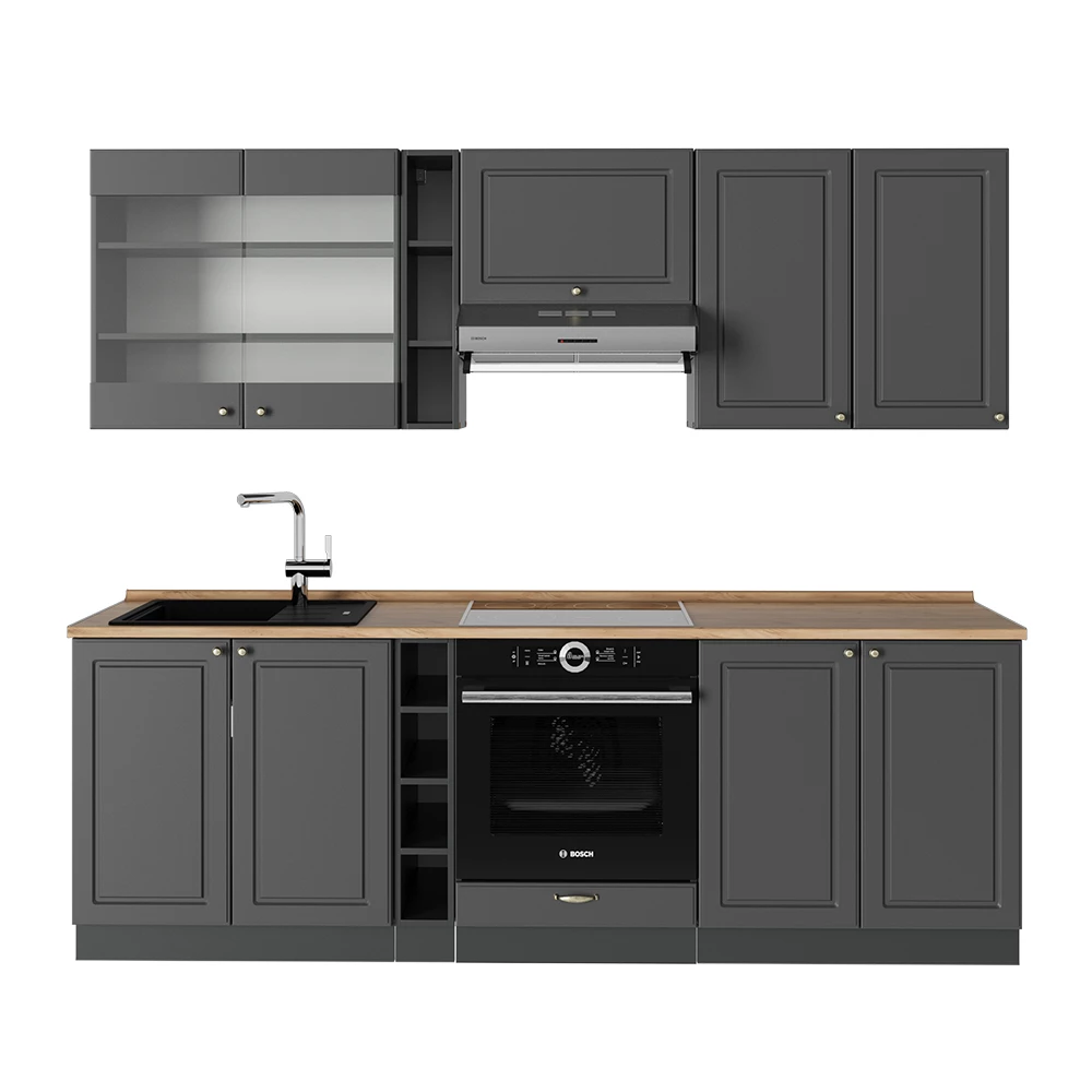 Complete keukeneenheid Fame-Line Anthrazit-Gold Landhaus 235 cm , WB Eik Vicco