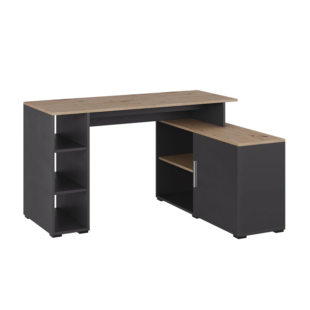 Hoekbureau Rudy Antraciet/Artisan 135 x 110 cm met planken Vicco