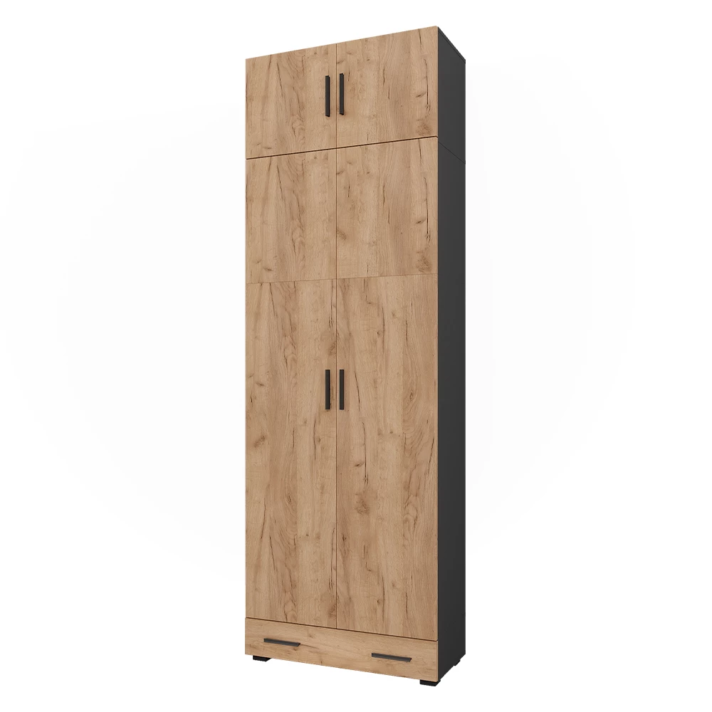 Universele kast Ingo Antraciet/gouden eik 80 x 241.2 cm met kastbovenkant en lademodule Vicco