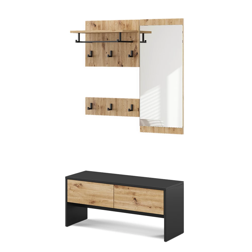 Garderobe Selena Antraciet/Artisan 90 x 40 cm 4 delen Vicco