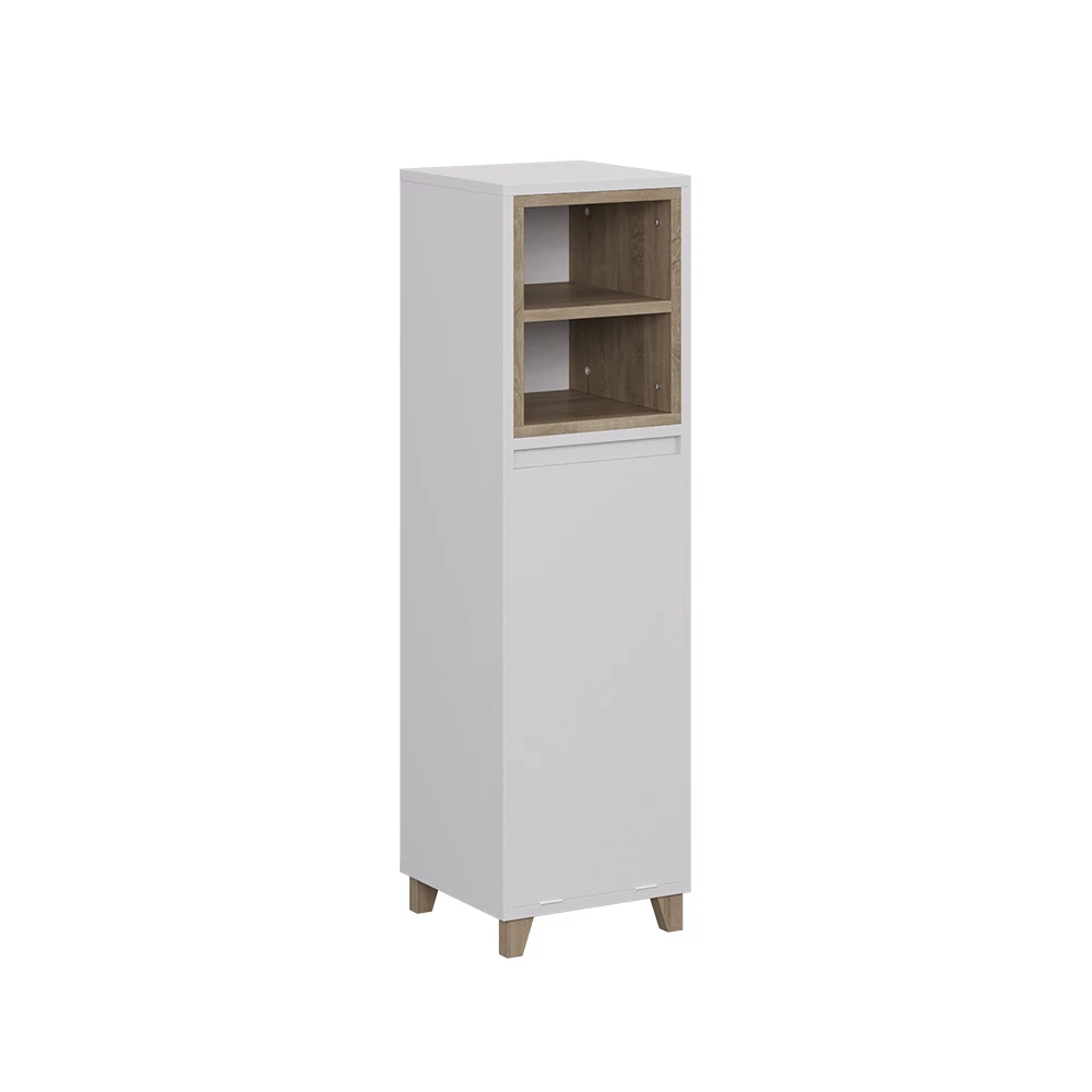 Halfhoge kast Elnor Wit/eiken 30 x 105 cm met uitklapbare wasmand Vicco