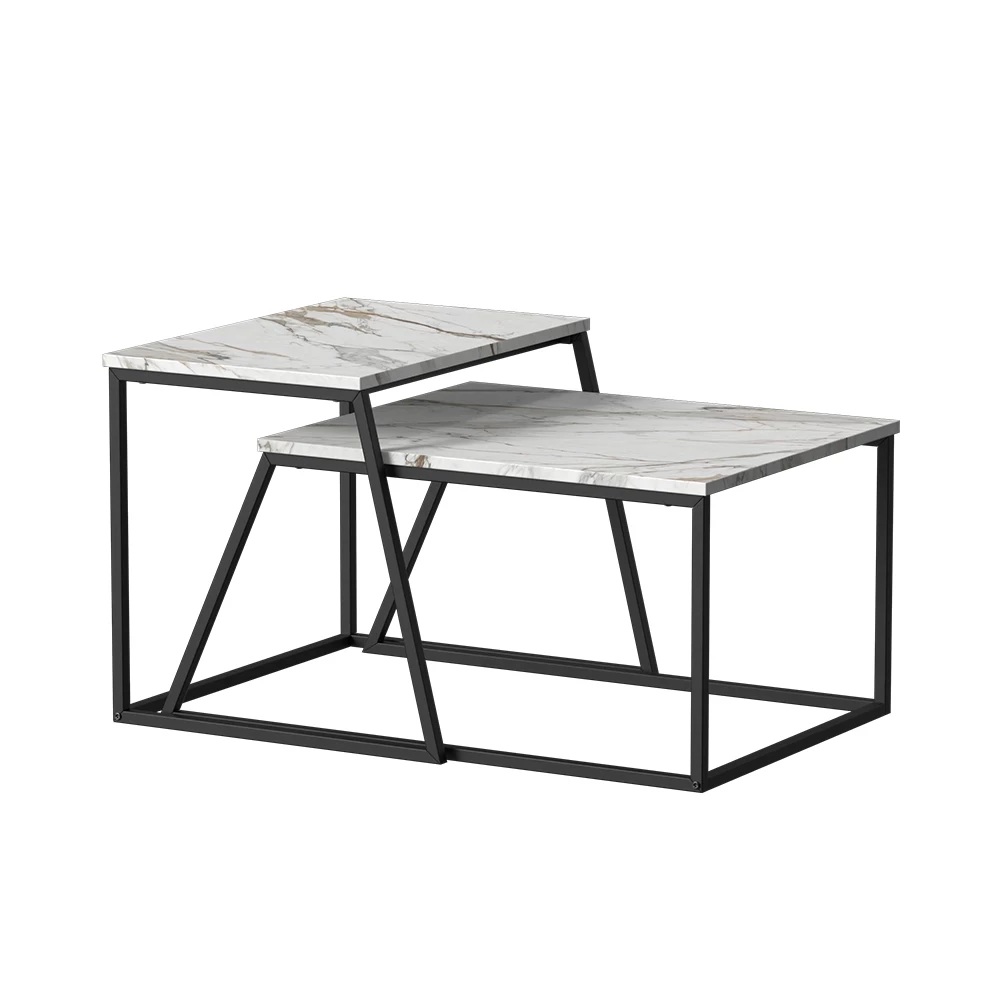 Salontafel set Myra Zwart/marmer-wit 60 x 50 cm 2 delen Vicco