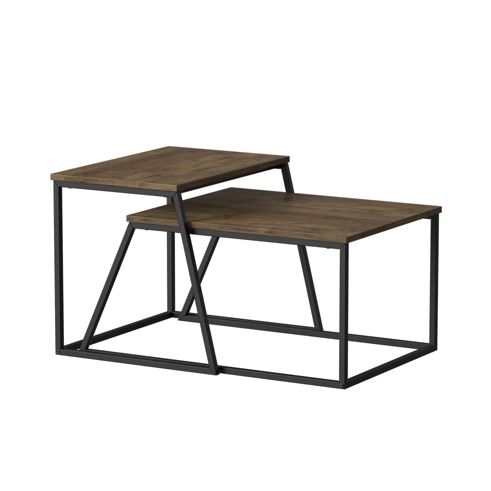 Salontafel set Myra Eiken rustiek/zwart 60 x 50 cm 2 delen Vicco