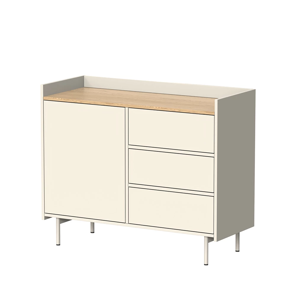 Dressoir Velina Crème 100 x 82 cm met 3 laden en 1 deur Vicco