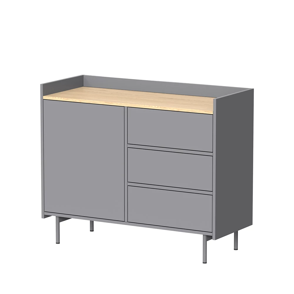 Dressoir Velina Grijs 100 x 82 cm met 3 laden en 1 deur Vicco