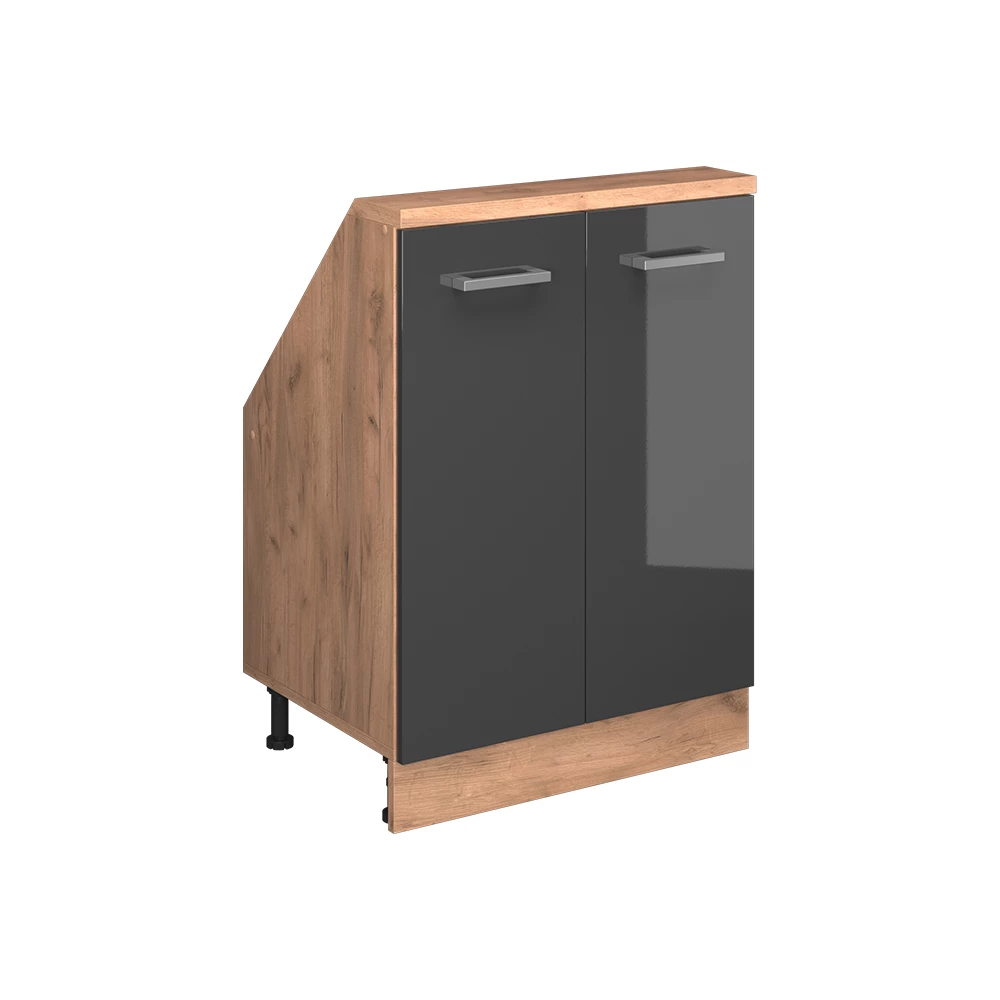 Kast voor schuine wand Rion Antraciet hoogglans/goud eiken met 2 deuren Vicco
