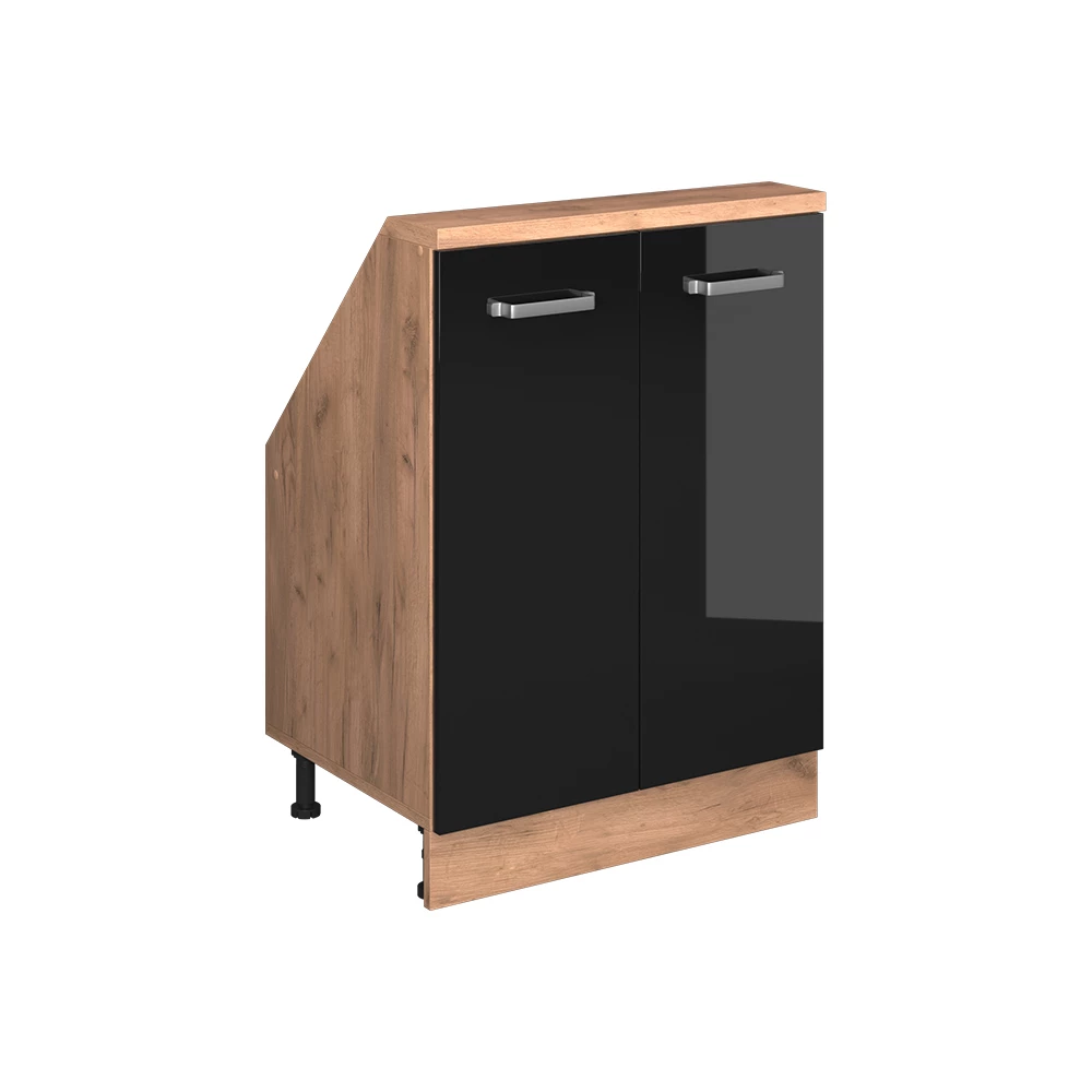 Kast voor schuine wand Rion Eiken hoogglans zwart/goud met 2 deuren Vicco