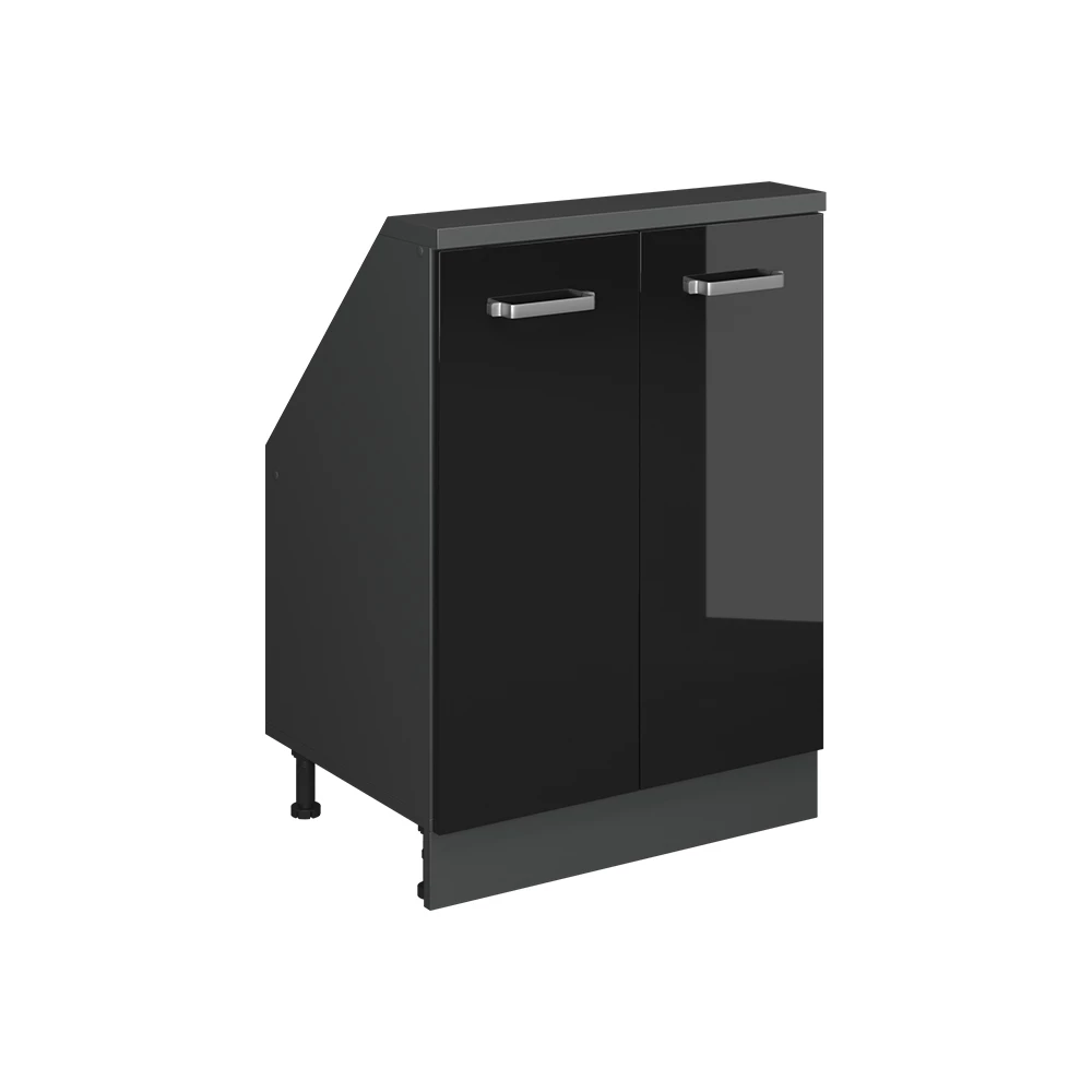Kast voor schuine wand Rion Hoogglans zwart/antraciet met 2 deuren Vicco