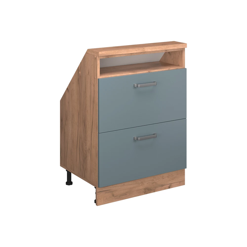 Kast voor schuine wand Rion Blauw-grijs/gouden eik met 2 laden Vicco