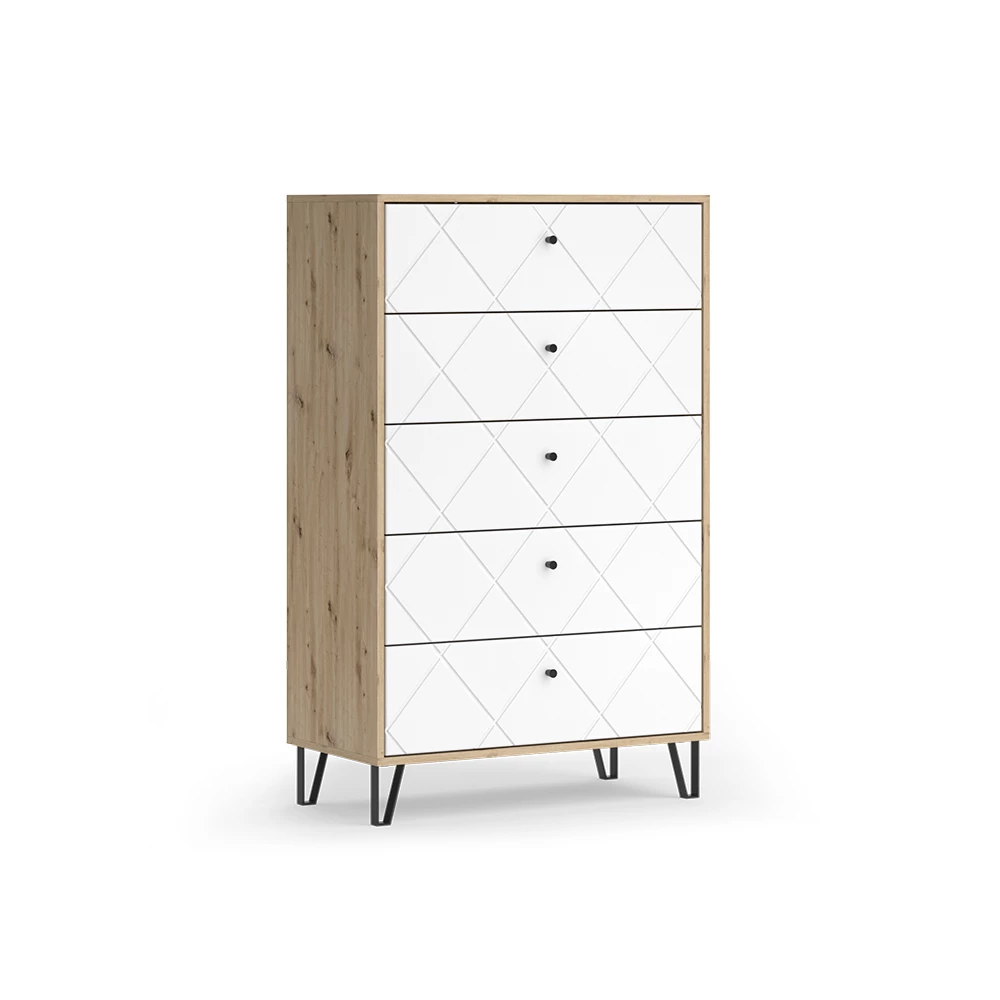 Dressoir Nizza Artisanaal eiken 80.2 x 127.4 cm met 5 lades Vicco