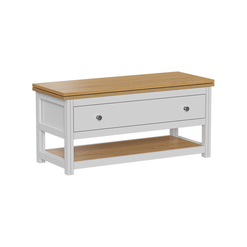 Salontafel Vikla Wit/eiken 100 x 40 cm met uitklapbaar tafelblad Vicco