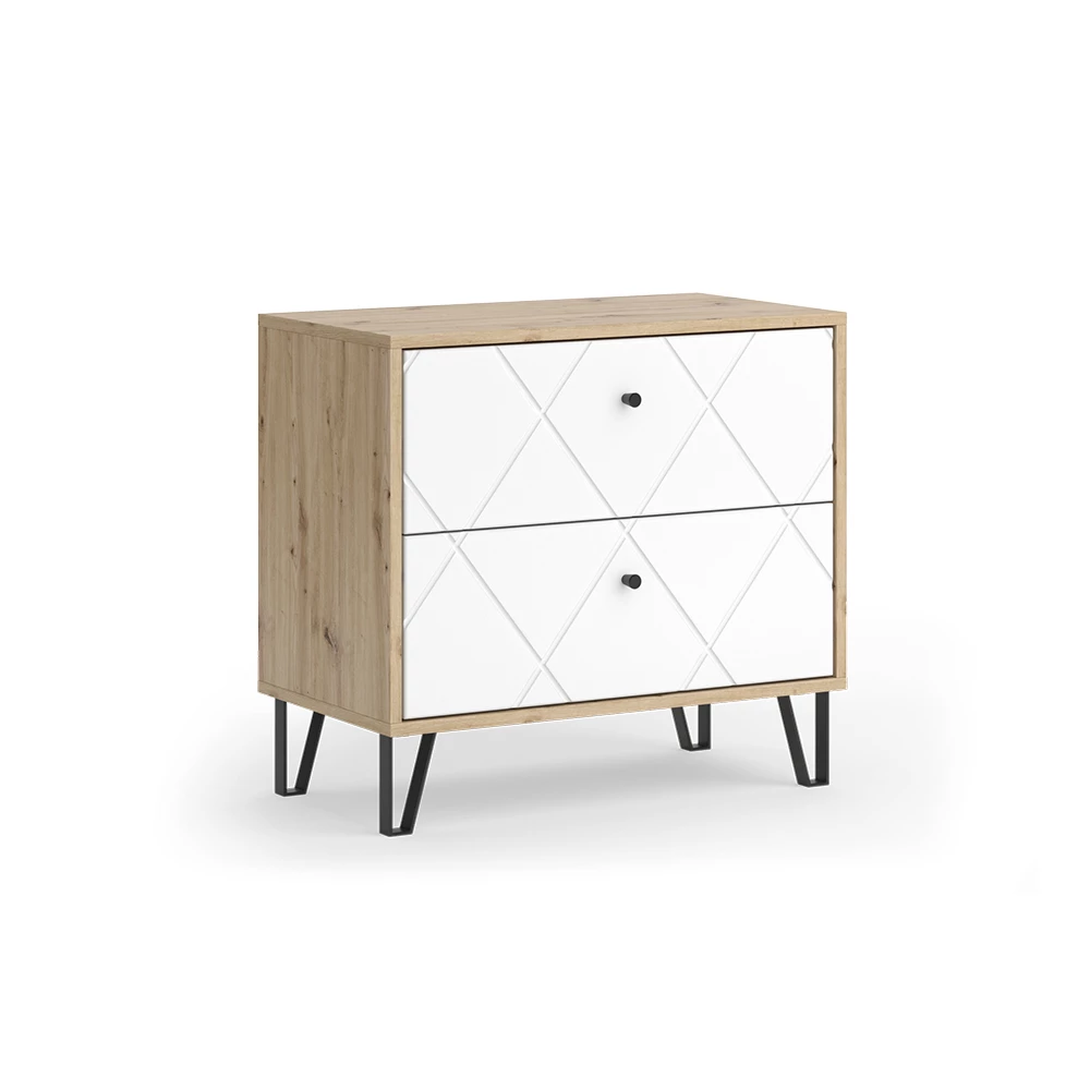 Nachtkastje Nizza Artisanaal eiken 66 x 60.2 cm met 2 lades Vicco