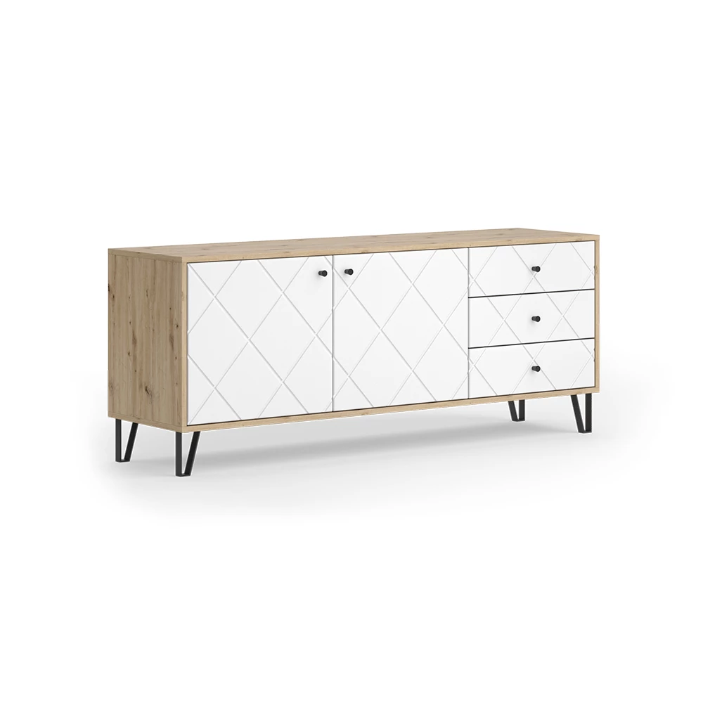 TV-meubel Nizza Artisanaal eiken 150.2 x 60.2 cm met 3 lades en 2 deuren Vicco