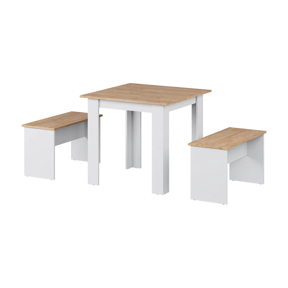 Eettafelset Sentio Eik goud/wit 80 x 80 cm met 2 banken Vicco
