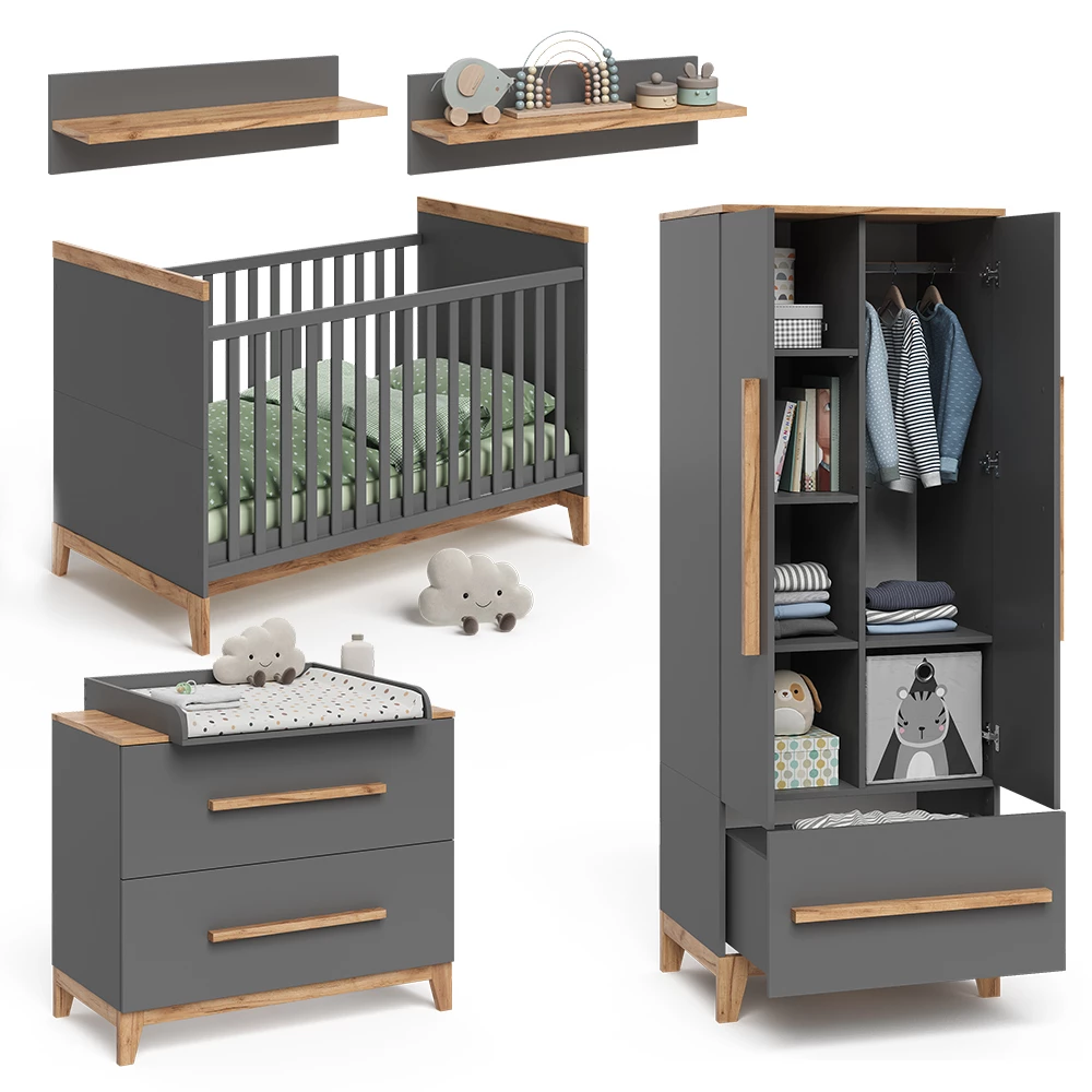 Kinderkamer set Malia Grijs/eiken Set van 4 Vitalispa