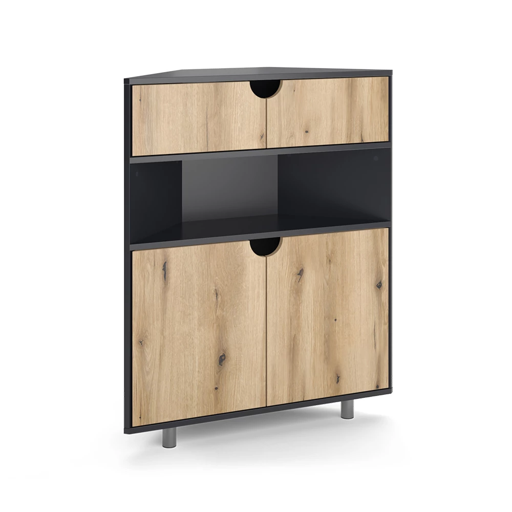 Sideboard Inaro Antraciet/eiken 79 x 96 cm met 4 compartimenten Vicco
