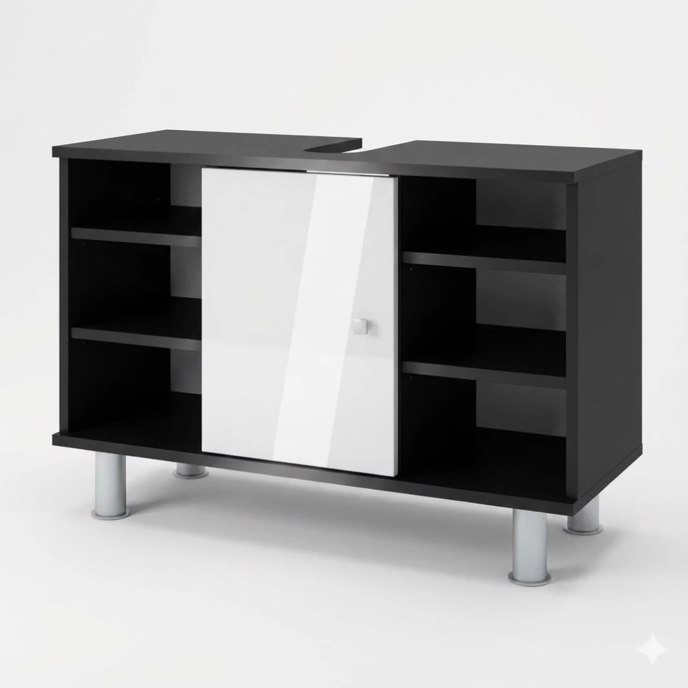 Wastafelonderbouw Fynn Antraciet/wit hoogglans 80 x 54 cm met 6 planken Vicco