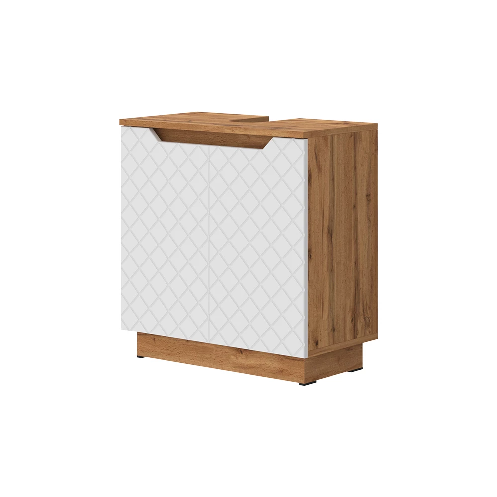 Wastafelonderkast Lotta Eiken/wit met tegelstructuur 59.8 x 62.1 cm met 2 deuren Vicco
