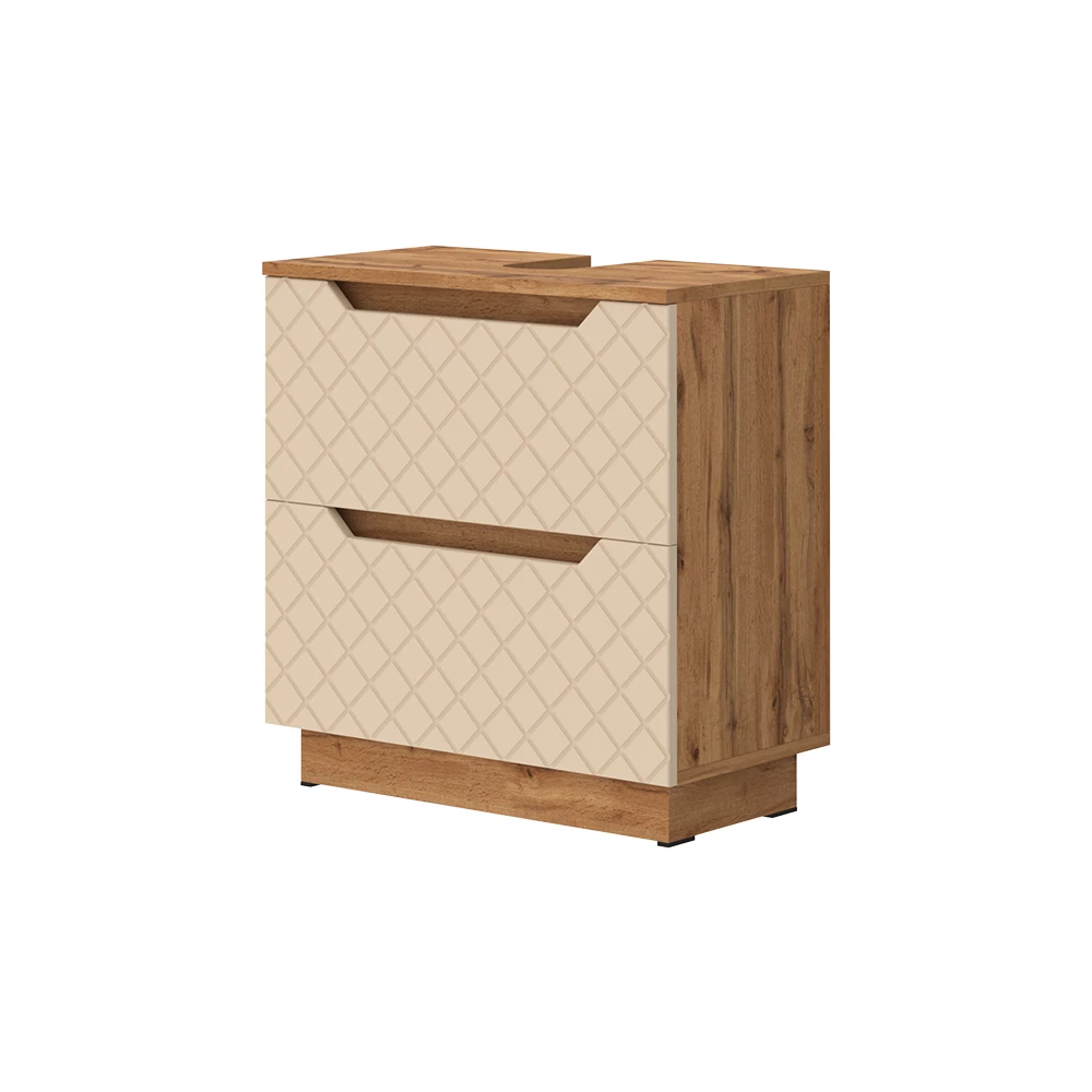 Wastafelonderkast Lotta Eiken/kasjmier met tegelstructuur 59.8 x 62.5 cm met 2 laden Vicco