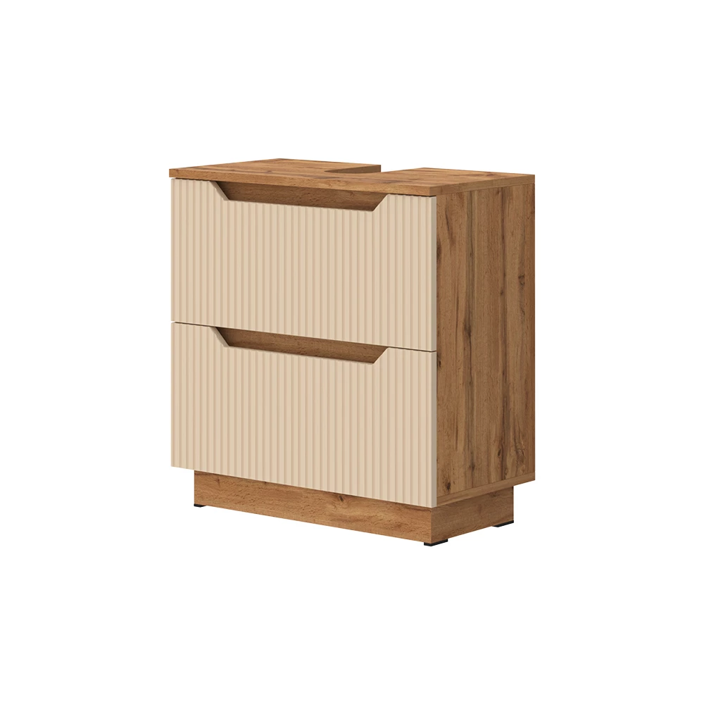 Wastafelonderkast Lotta Eiken/kasjmier gestreept 59.8 x 62.5 cm met 2 laden Vicco