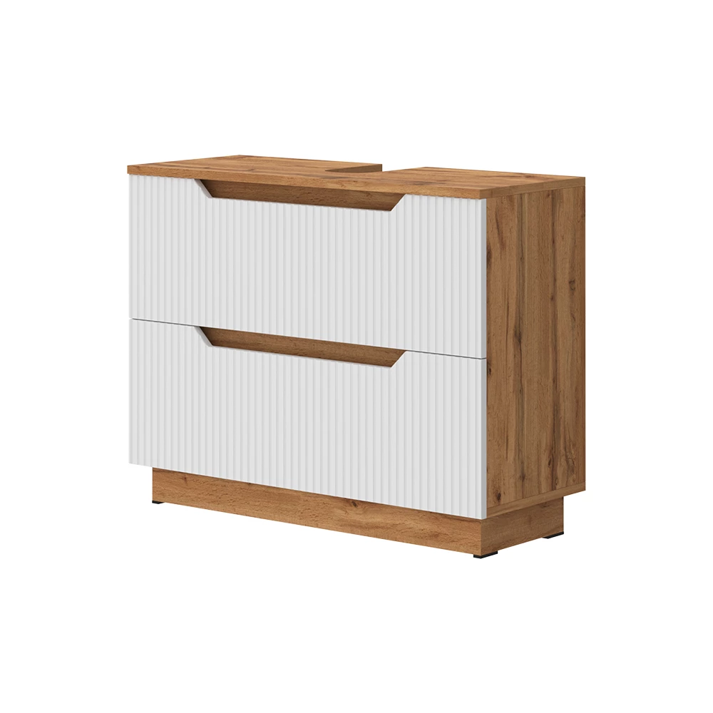 Wastafelonderkast Lotta Eiken/wit gestreept 79.6 x 62.5 cm met 2 laden Vicco