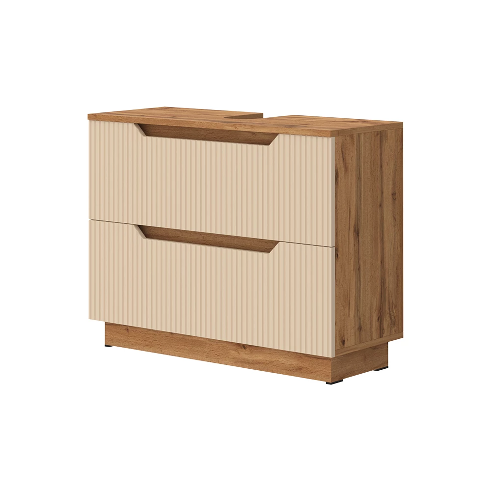 Wastafelonderkast Lotta Eiken/kasjmier gestreept 79.6 x 62.5 cm met 2 laden Vicco