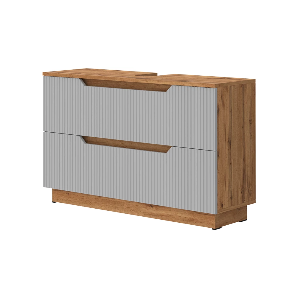 Wastafelonderkast Lotta Eiken/grijs 99.4 x 62.5 cm met 2 laden Vicco