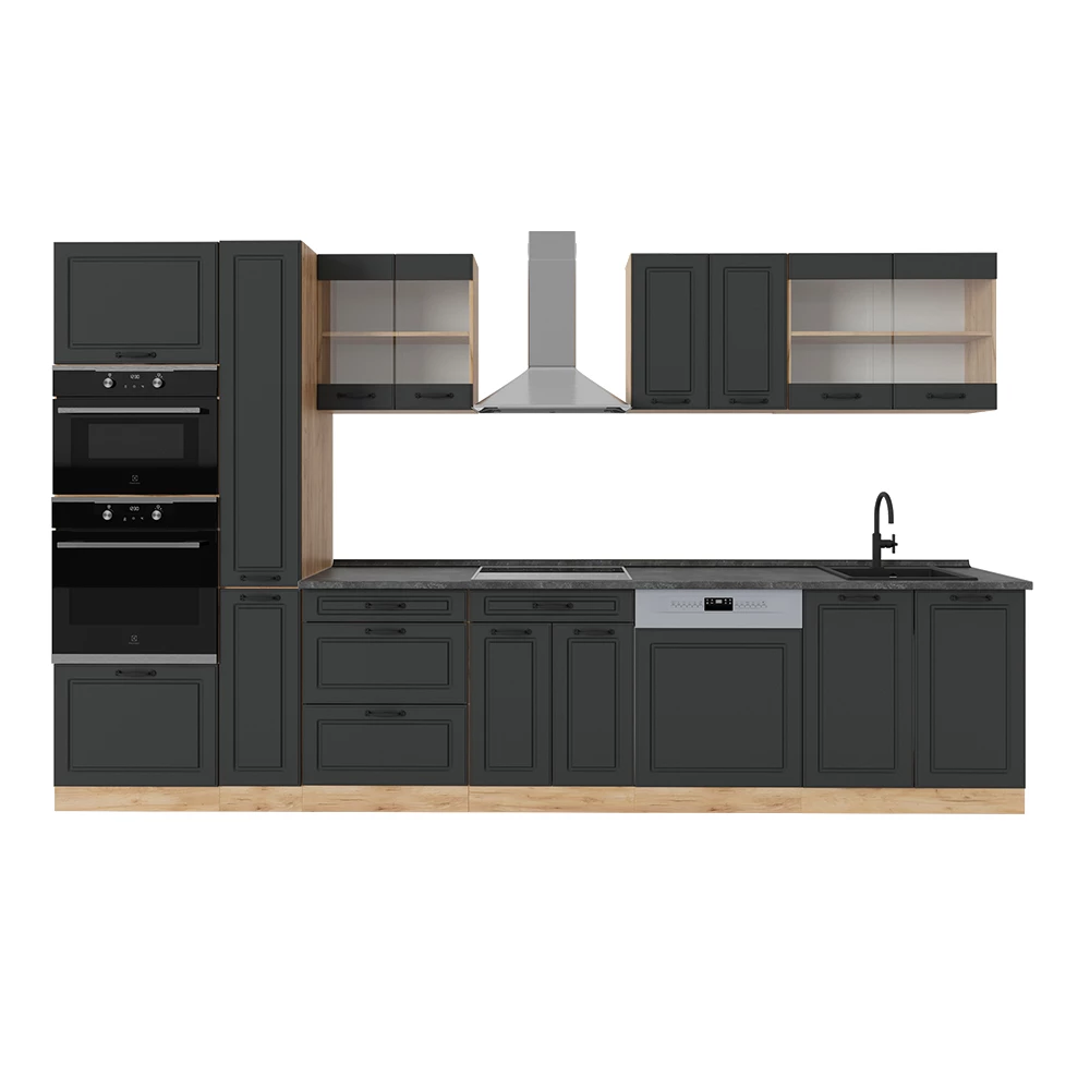Complete keuken R-Line Antraciet landhuis/gouden eik 350 cm , WB Antraciet Vicco