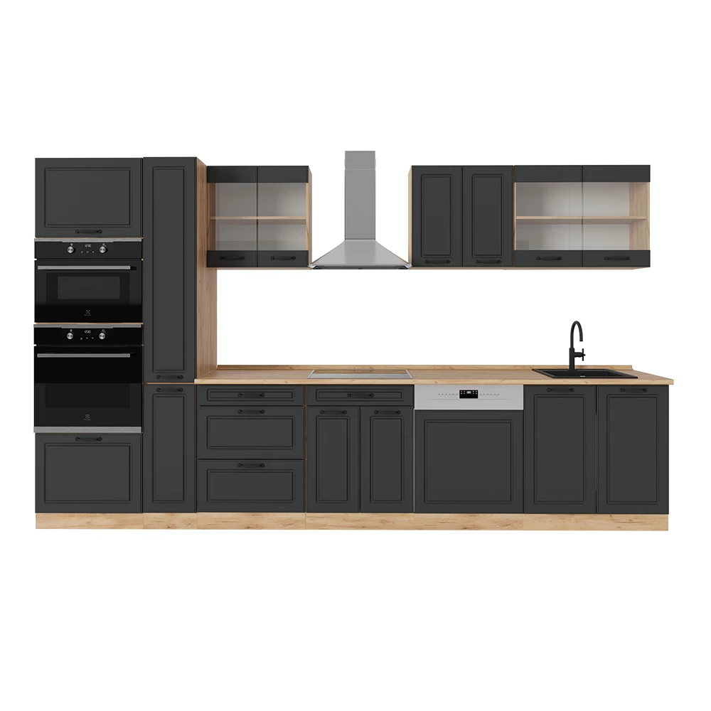 Complete keuken R-Line Antraciet landhuis/gouden eik 350 cm , WB Eik Vicco