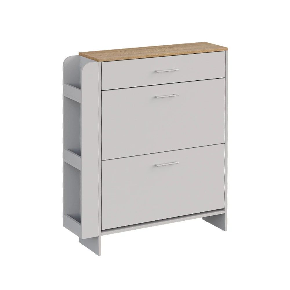 Schoenenkast Movino Wit/eiken 88.4 x 101.6 cm Met open en gesloten compartimenten Vicco