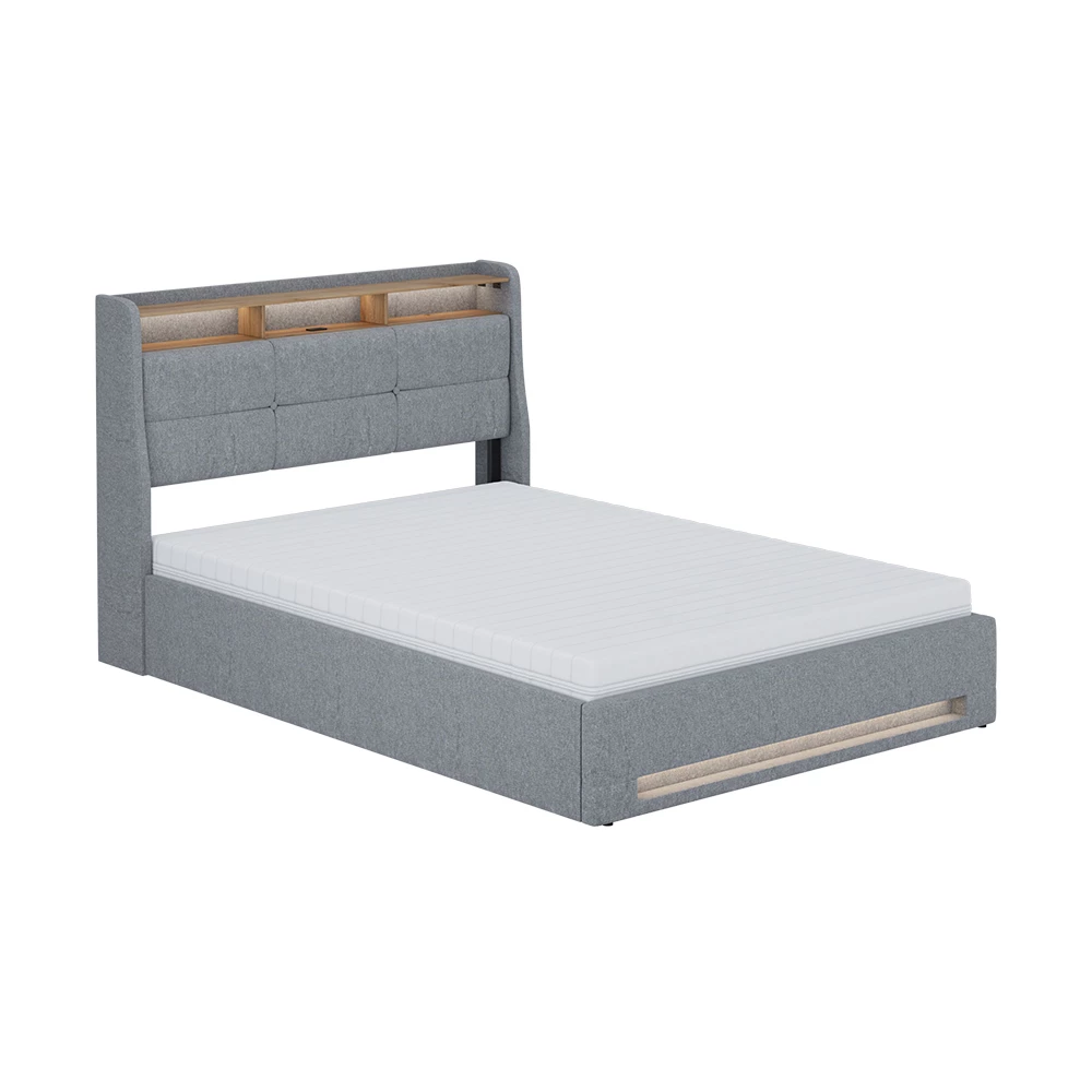 Gestoffeerd bed Christin Grijs/eiken met matras, LED en USB-aansluiting Vitalispa
