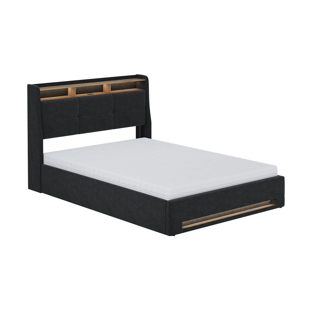 Gestoffeerd bed Christin Antraciet/eiken met matras, LED en USB-aansluiting Vitalispa