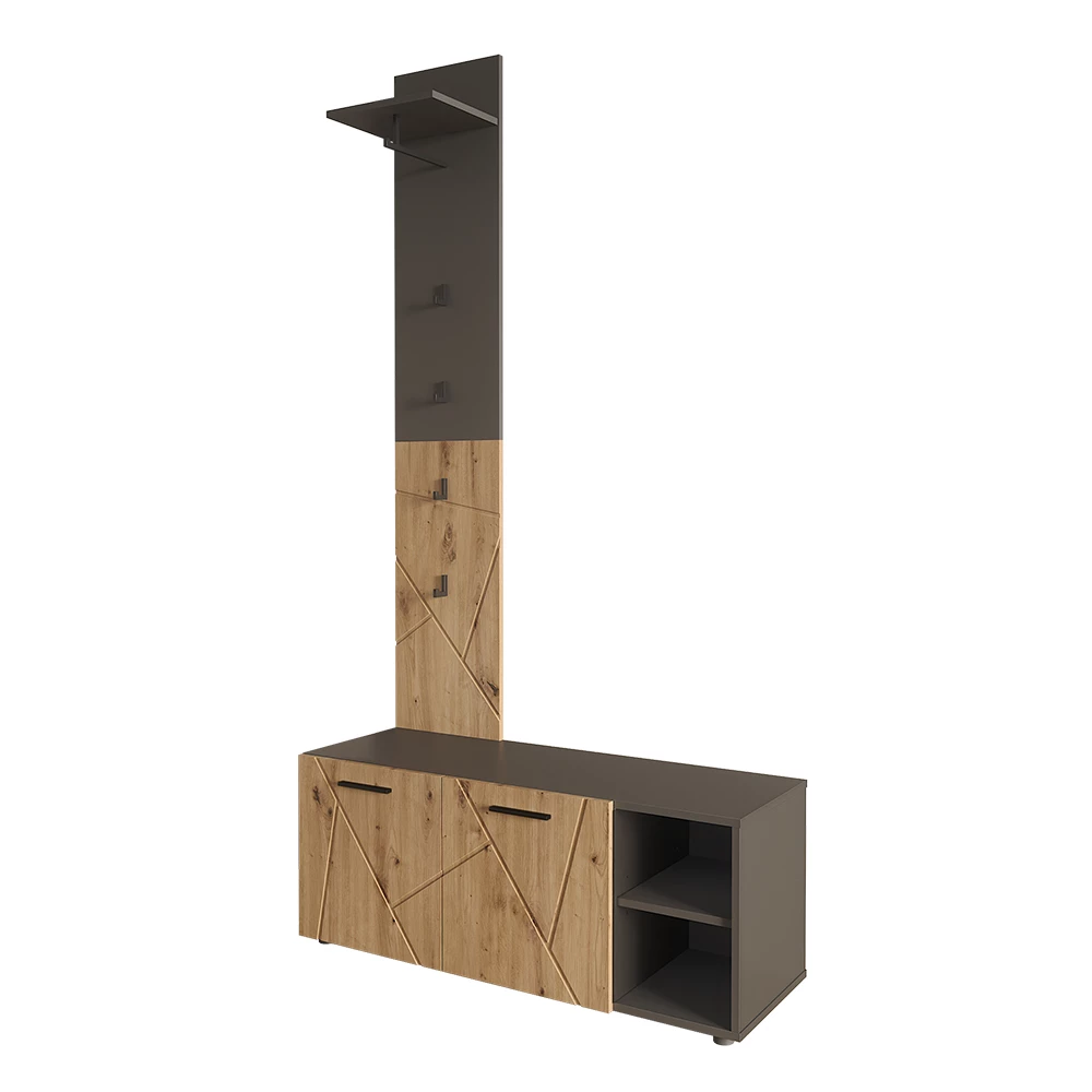 Garderobe Irma Antraciet/Artisan 106 x 43 cm Set met schoenenkast en kapstokpaneel Vicco