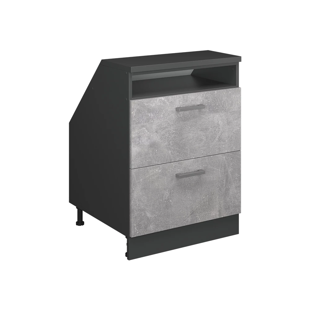 Kast voor schuine wand Rion Beton 60 x 81.6 cm met 2 laden, kastromp 60 cm diepte Vicco