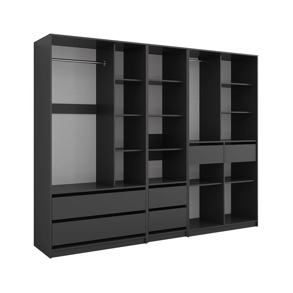 Kledingopslagkast Elmo Antraciet 100 x 200 cm 3 delen Vicco