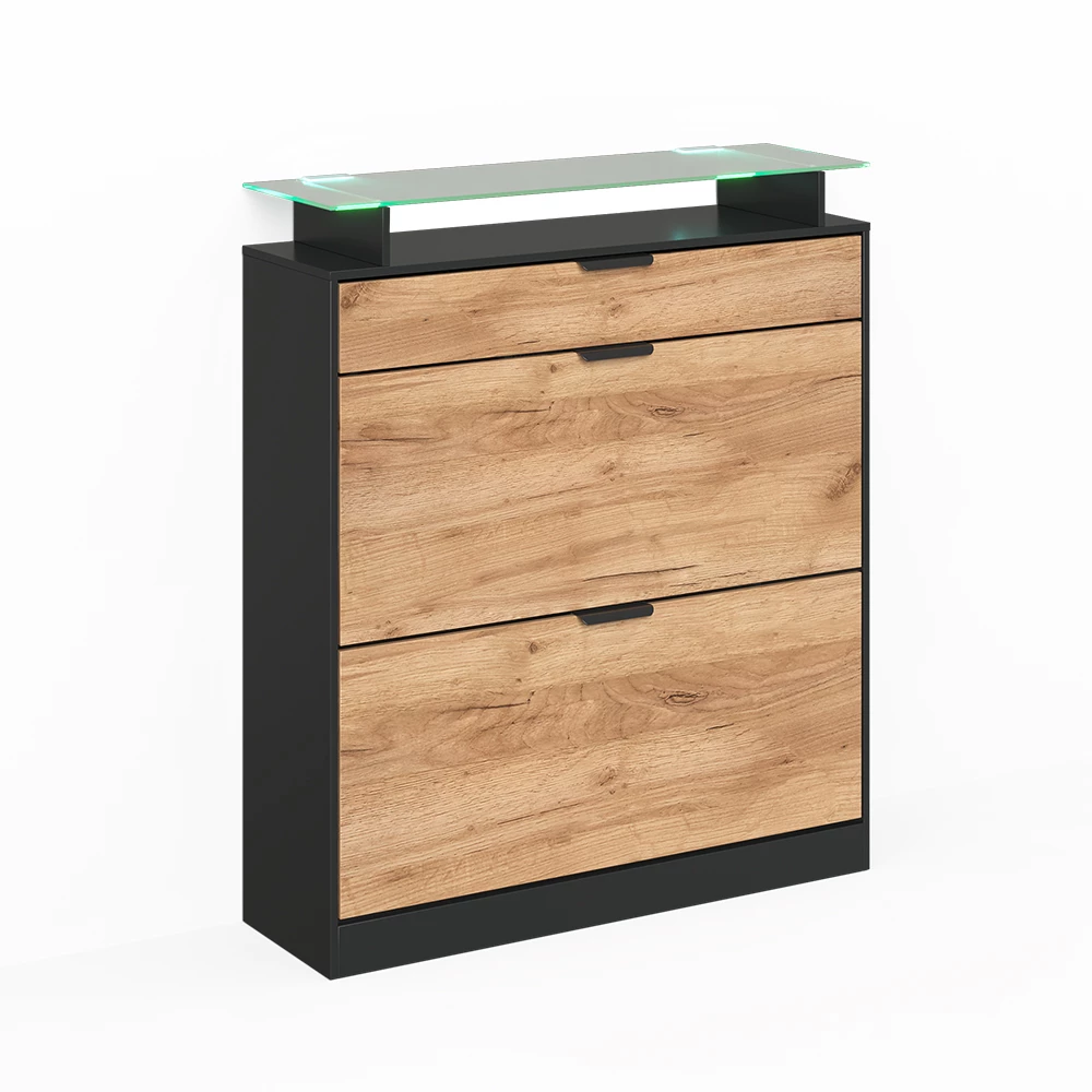 Schoenklaprek Alex Goudkleurig Eiken/Antraciet 89 x 105 cm met LED-verlichting Vicco