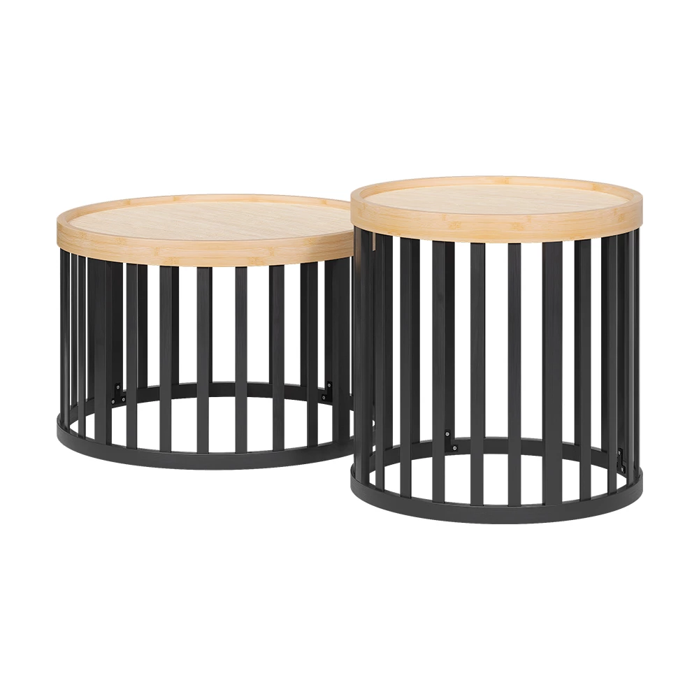 Salontafel set Enara Bamboe/Zwart x cm met 2 delen Vicco