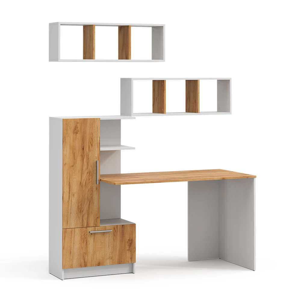 bureauset Tomy Wit/Goudkleurig Eiken 150 x 59 cm Set van 3 als 2 planken+desk Vicco