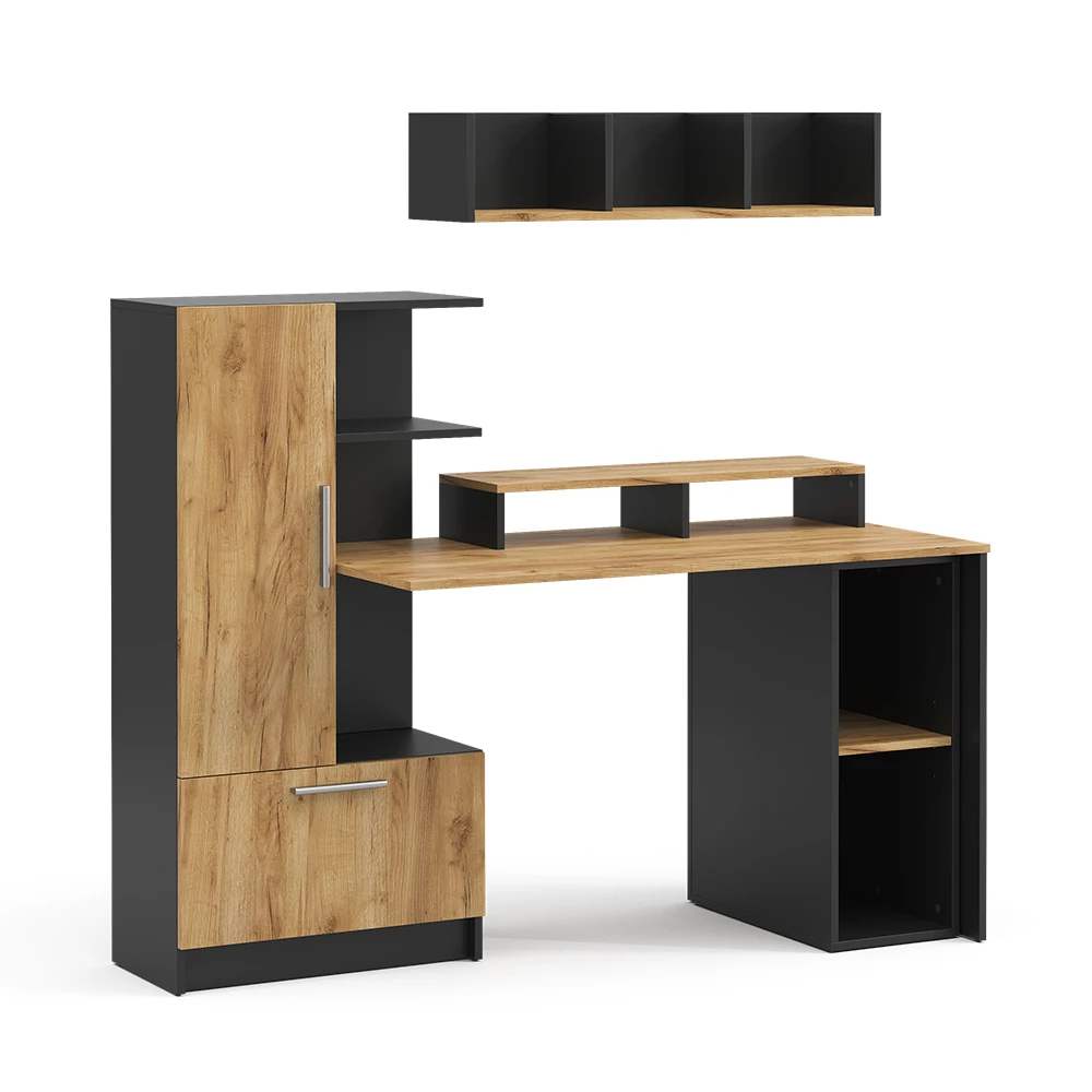 Bureau Tomy Antraciet/Goudkleurig Eiken 150 x 59 cm Set van 4 Vicco