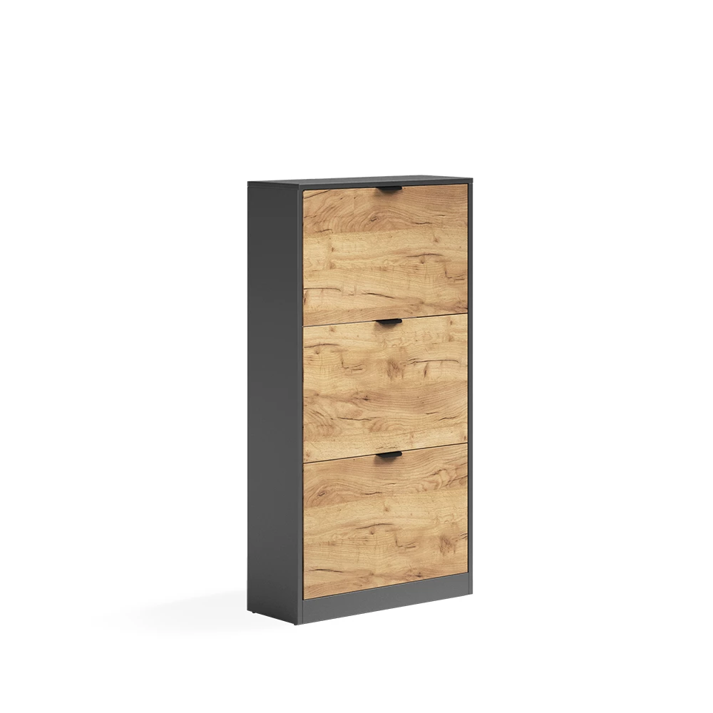 Schoenklaprek Gizmo Goudkleurig Eiken/Antraciet 59 x 112 cm met 3 compartimenten Vicco