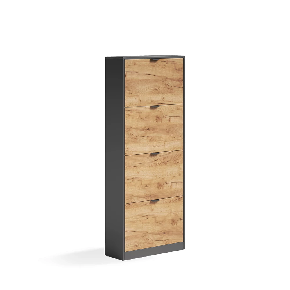 Schoenklaprek Gizmo Goudkleurig Eiken/Antraciet 59 x 146.6 cm met 4 compartimenten Vicco