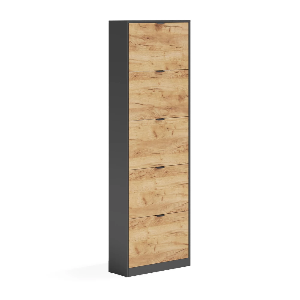 Schoenklaprek Gizmo Goudkleurig Eiken/Antraciet 59 x 181.1 cm met 5 compartimenten Vicco