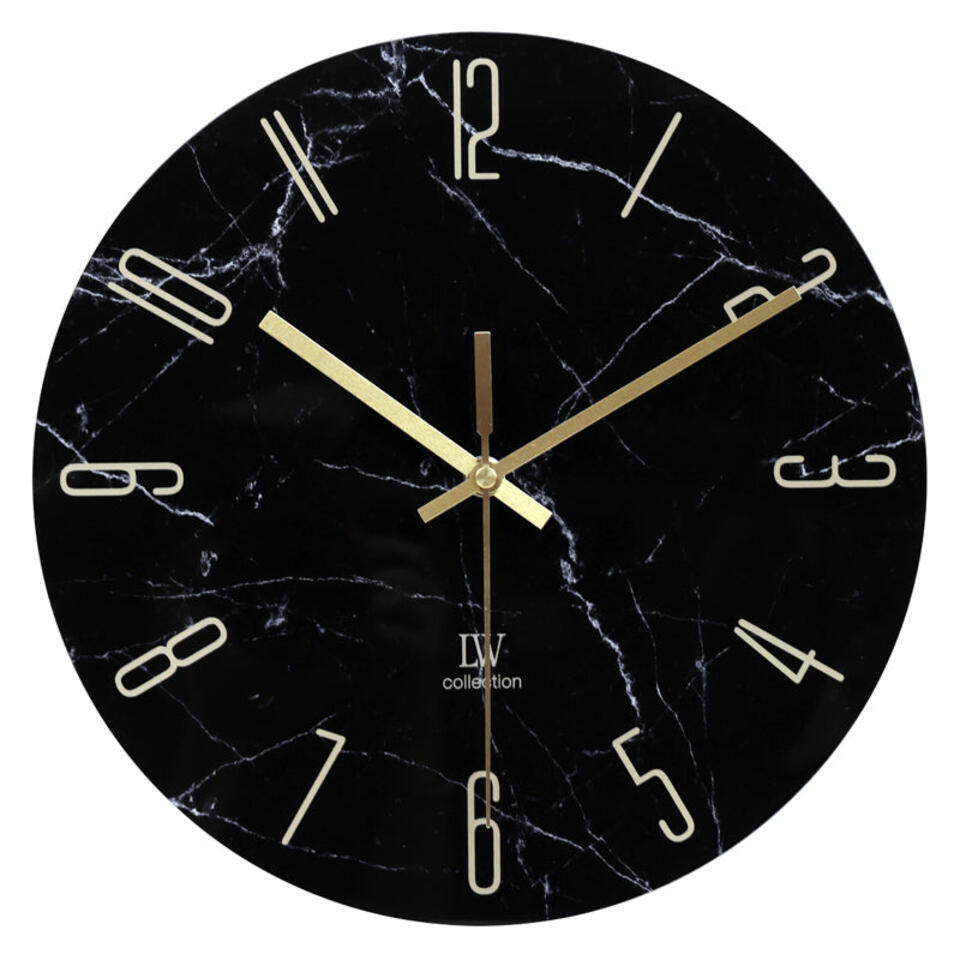 LW Collection Keukenklok Cooper zwart marmer 30cm