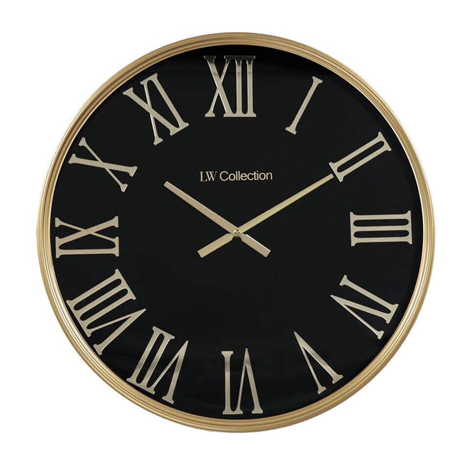 LW Collection Wandklok XL Sierra Goud zwart 80cm