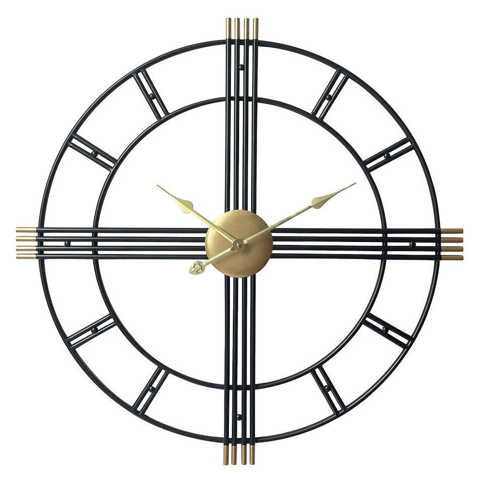LW Collection Wandklok William Zwart goud 80cm