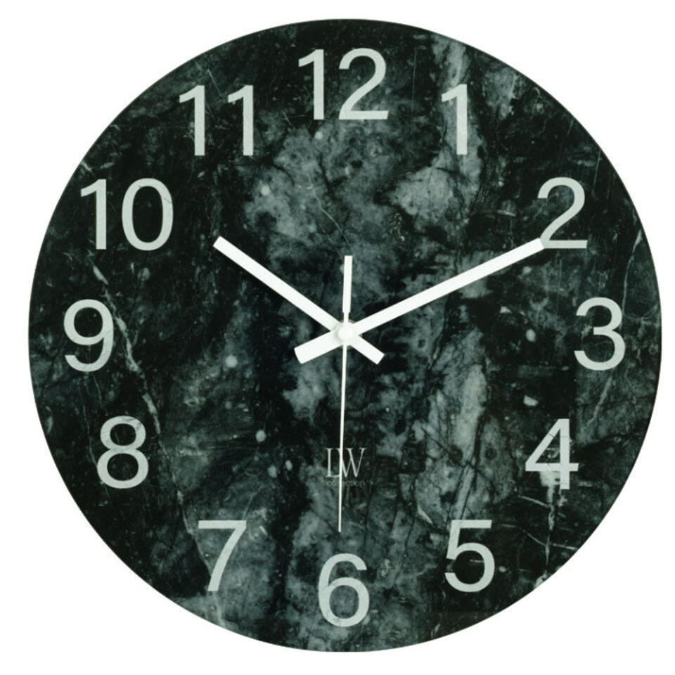 LW Collection Keukenklok Lina zwart wit marmer 30cm