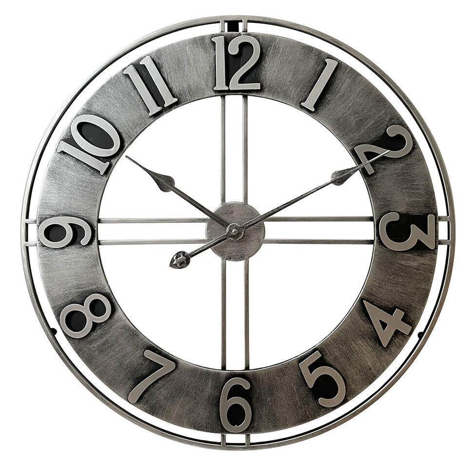 LW Collection Wandklok Becka grijs zilver 60cm