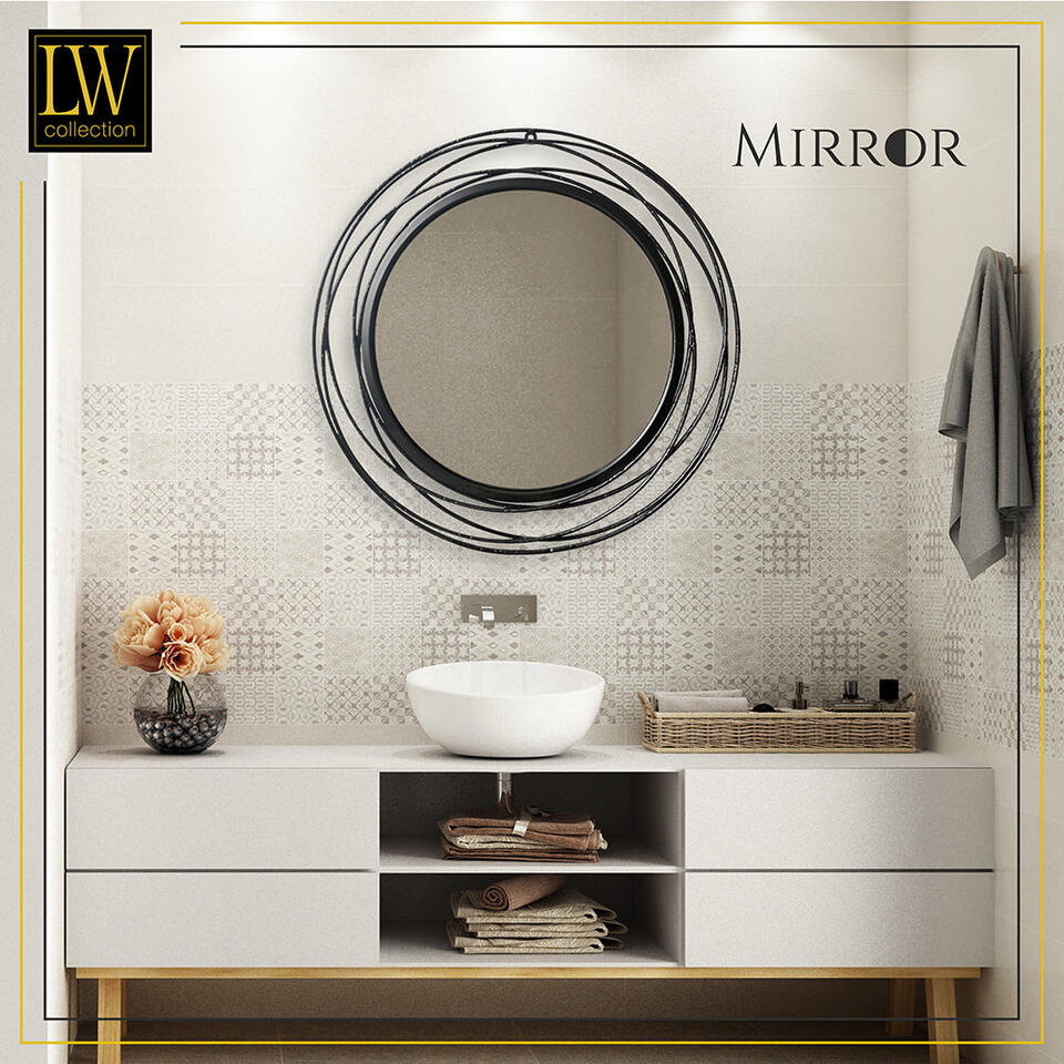 LW Collection Wandspiegel zwart rond 60×60 cm metaal