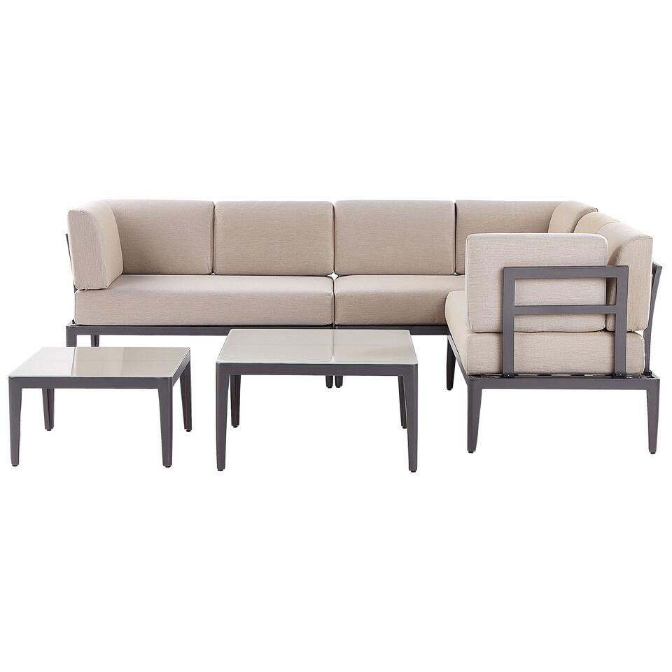 Beliani Loungeset RIMA III – Grijs aluminium – Beige kussenset